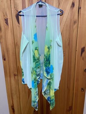 🦋3for $20 Sheer Tropical Print Draped Vest - Mint, Yellow, Blue, animal print